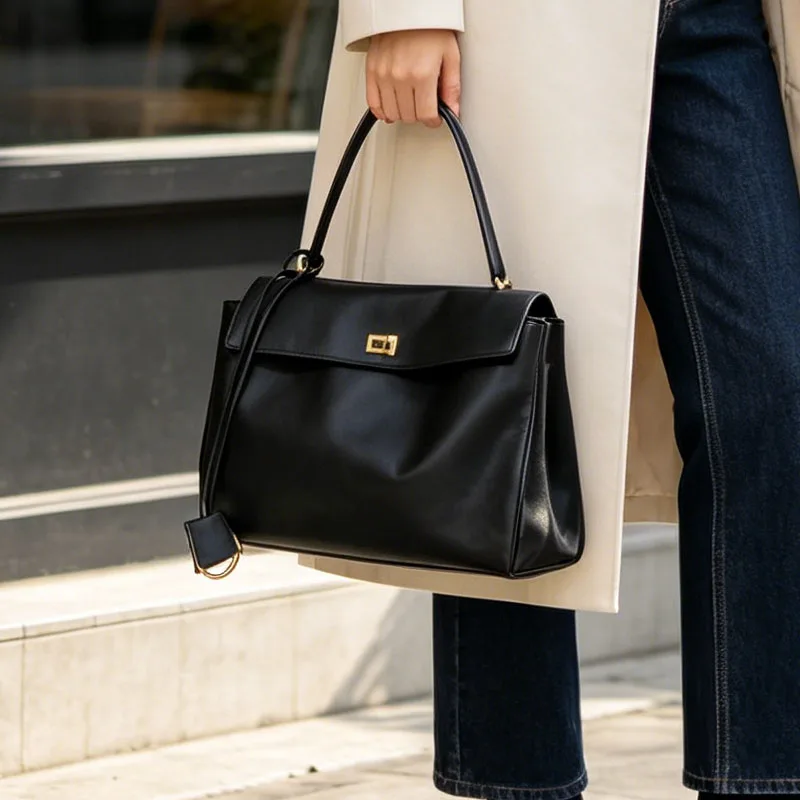 New ultra simple soft split leather tote bag high-quality fashion women's shoulder bag large capacity buckle crossbody bag