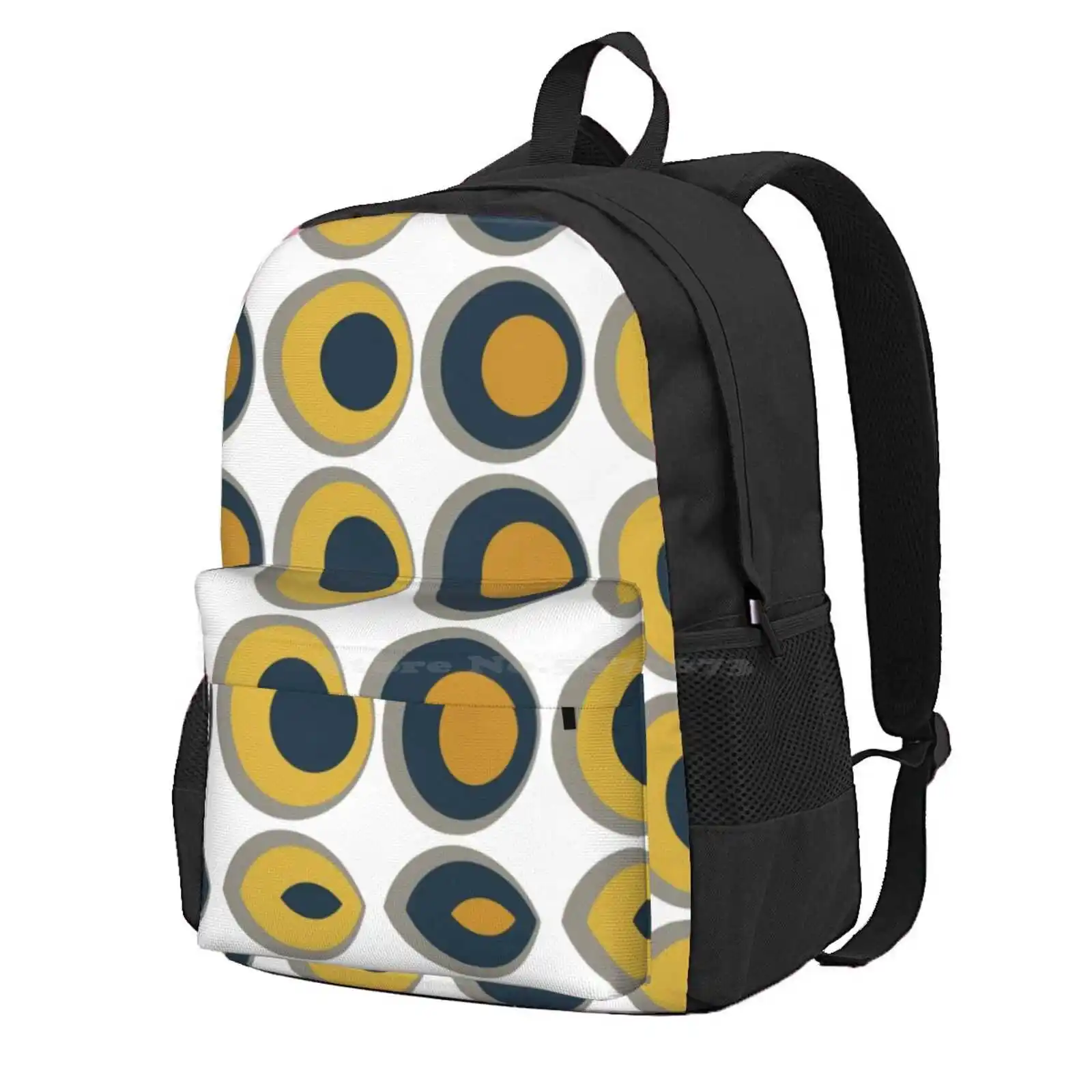 

Double Dots Retro Pattern In Light And Dark Mustard Yellow, Navy Blue, Grey, And White Hot Sale Schoolbag Backpack Fashion Bags