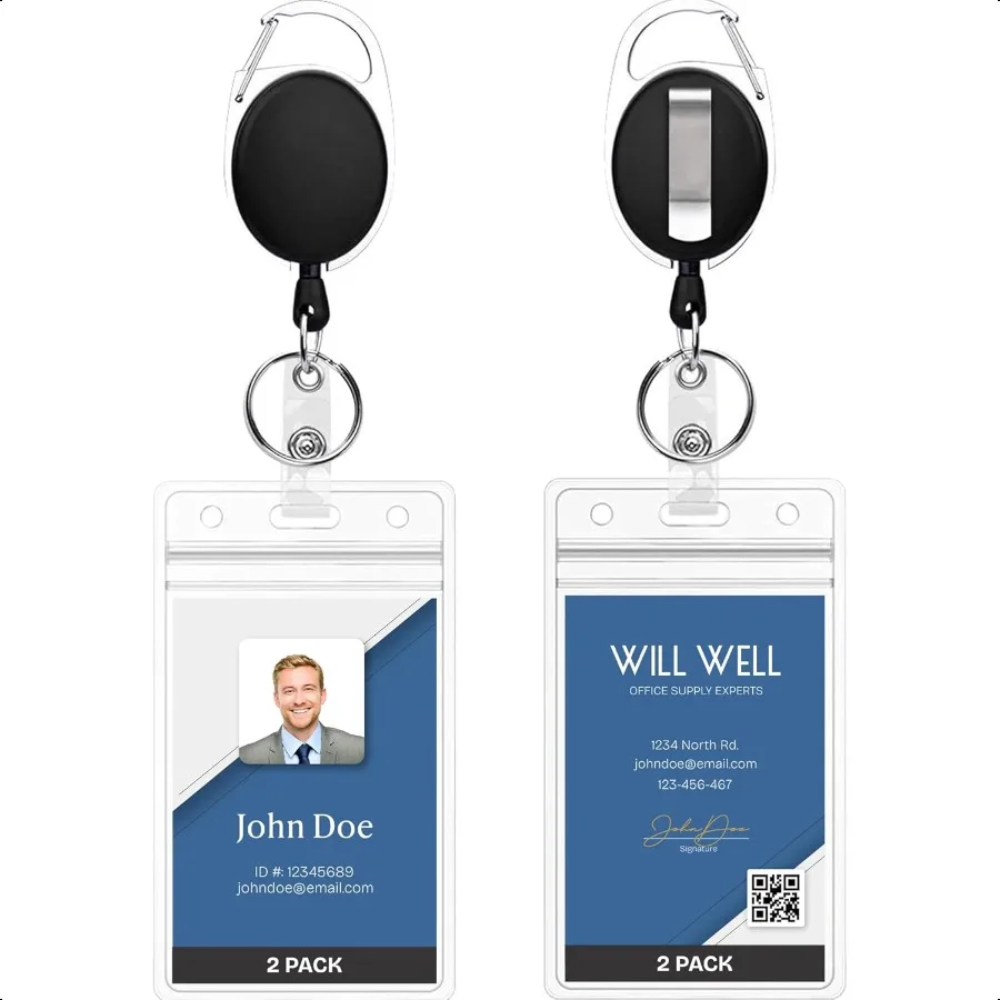 

ID Badge Holders with Clip and Keyring Vertical Clear Plastic 2.52 x 3.58 Sleeves Fit Up to 3 Cards Retractable 24 UHMWPE Fiber