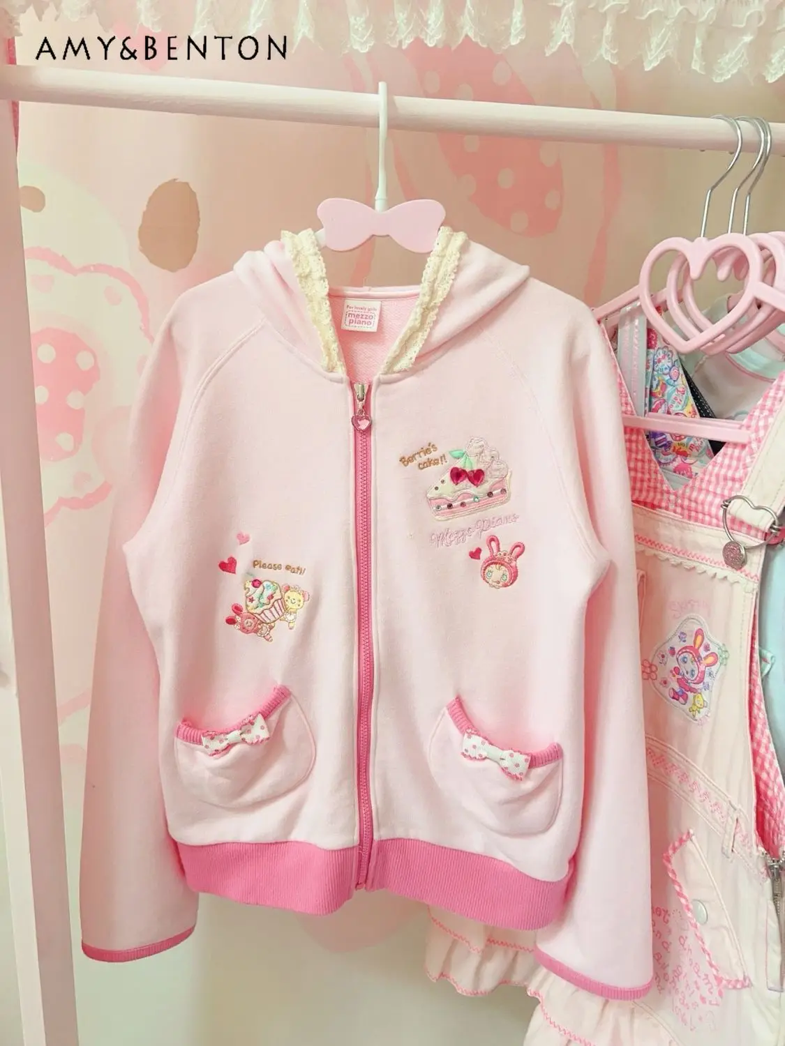 Printemps automne japonais doux mignon dessin animé imprimé veste à capuche pour les femmes Anime fille nœud poche Patchwork couleur veste courte ample