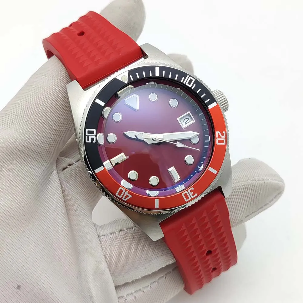 Men\'s Red Watch NH35 Automatic Mechanical 316L Waterproof Case with Sapphire Glass Sterile Dial Casual Fashion Clock
