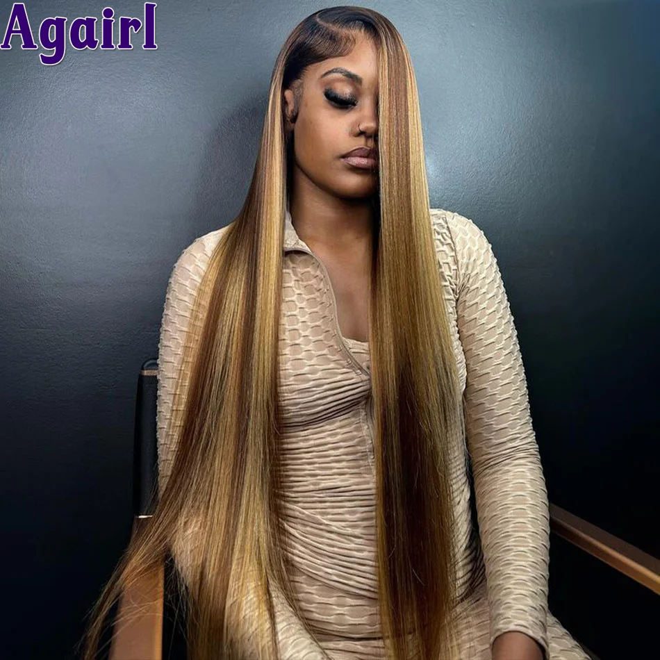 

Honey Brown Blonde Highlights 4/27 13x6 13x4 Lace Frontal Wig Ready Go 6X4 Lace Closure Wig 32 34 Inch Straight Human Hair Wigs