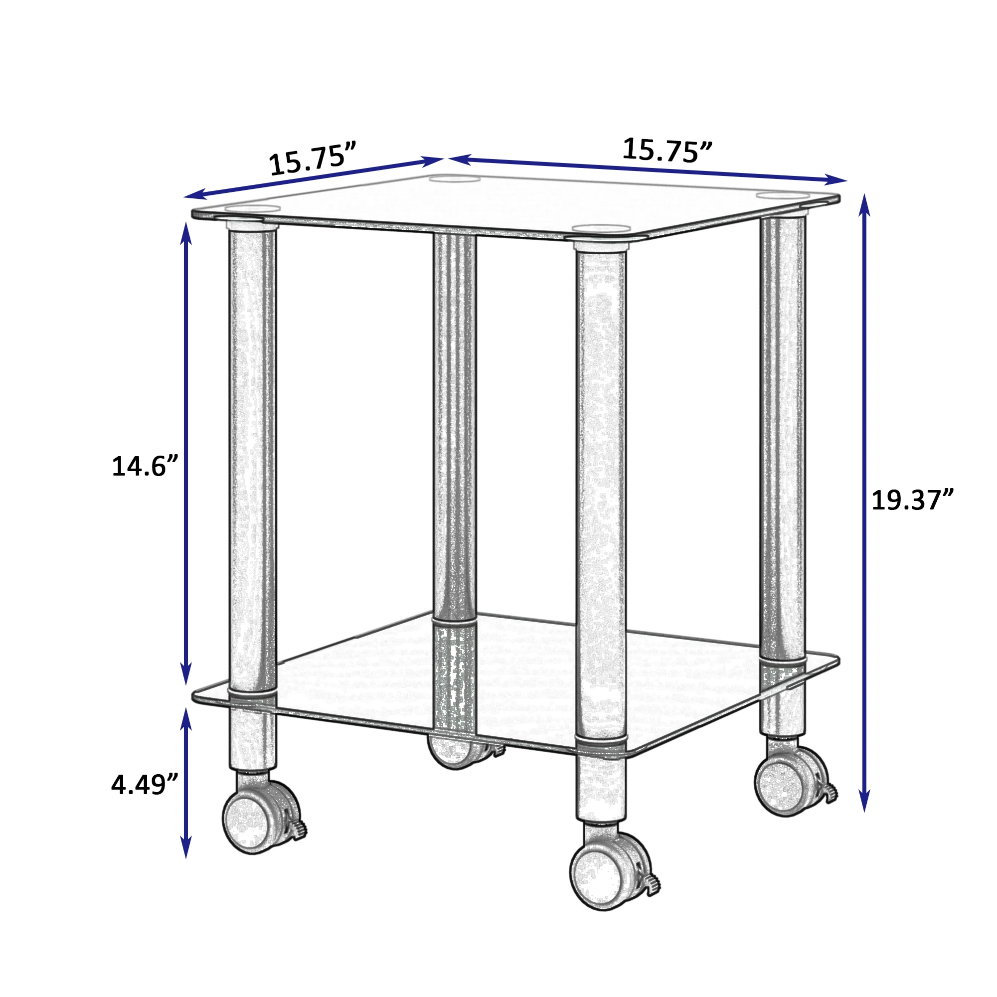 [Flash Sale]Black Glass Side Table 2-Tier Space End Table Modern Night Stand Sofa Table with Storage Shelve & Wheels[US-Stock]