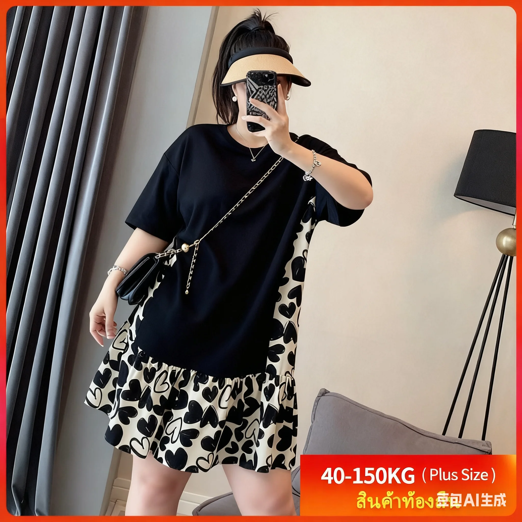 【Vestido de gran tamaño】 (40-150 kg) Mini vestido de manga corta de talla grande, vestido suelto de moda coreana con empalme floral