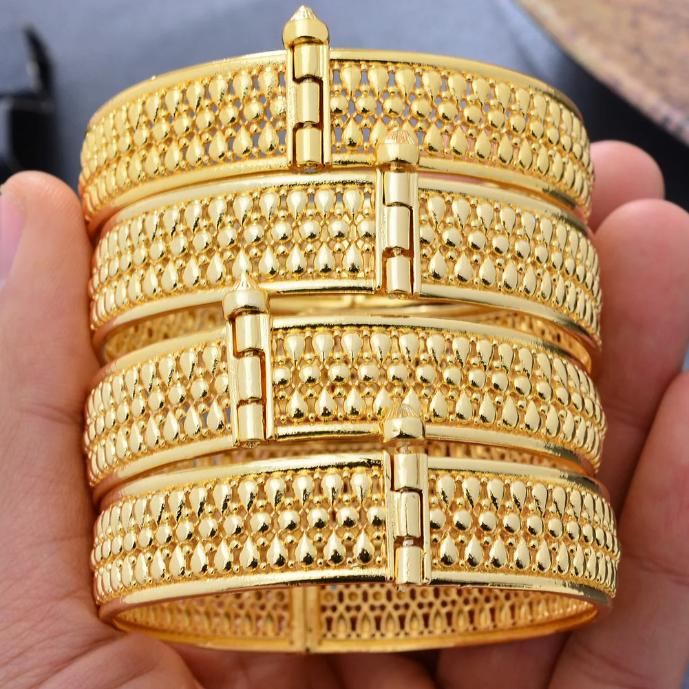 18K Dubai Bangles Gold Color African Bracelet For Women Wholesale Designer Copper Jewelry Wedding Luxury Hawaiian Jewelry