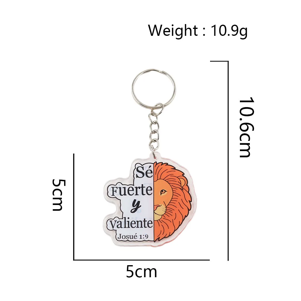 Christian Lion Keychain Spanish Bible Verse Sé Fuerte y Valiente Joshua 1:9 Keyring Religious Jewelry Inspirational Faith Gift