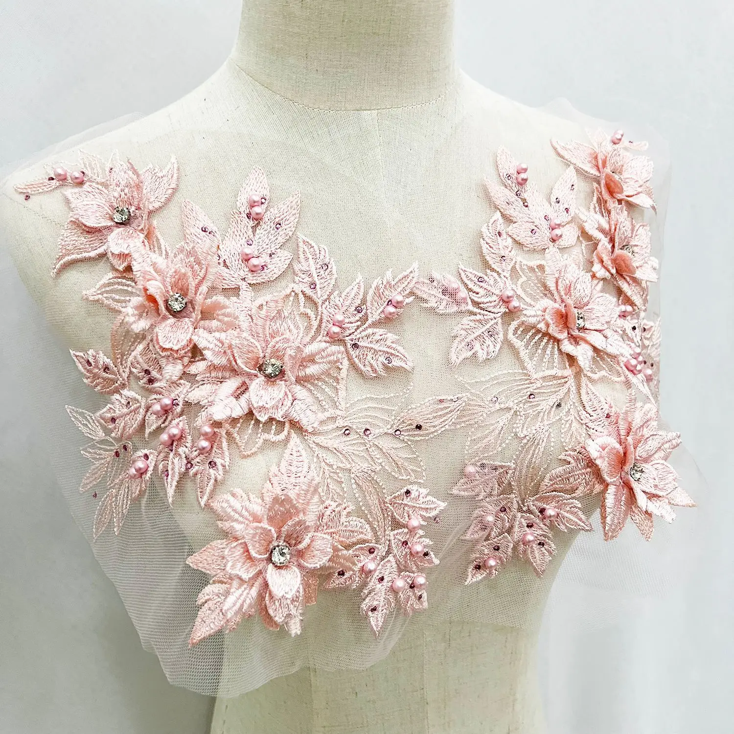 1PCS 3D Sequin and Lace Applique Handcrafted DIY Wedding Dress, Evening Gown, Performance Costume Decoration Accessories