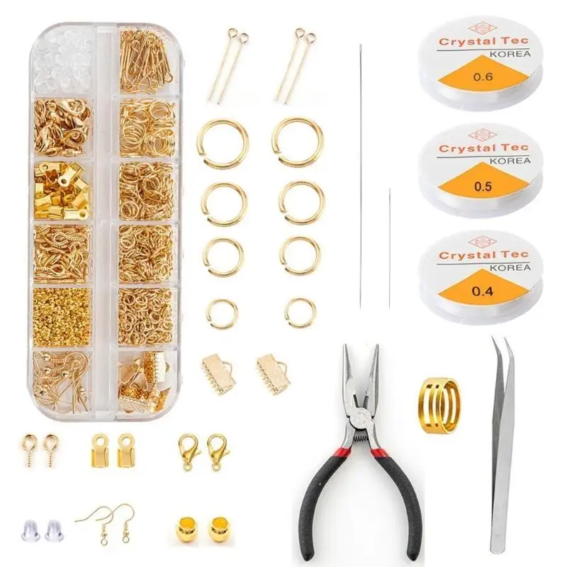 A52E 1 Set Jewelry Making Supplies with Crimp Beads Screw Eye Pins Earring Hooks Ribbon Ends Lobster Clasps Clamp Crimps