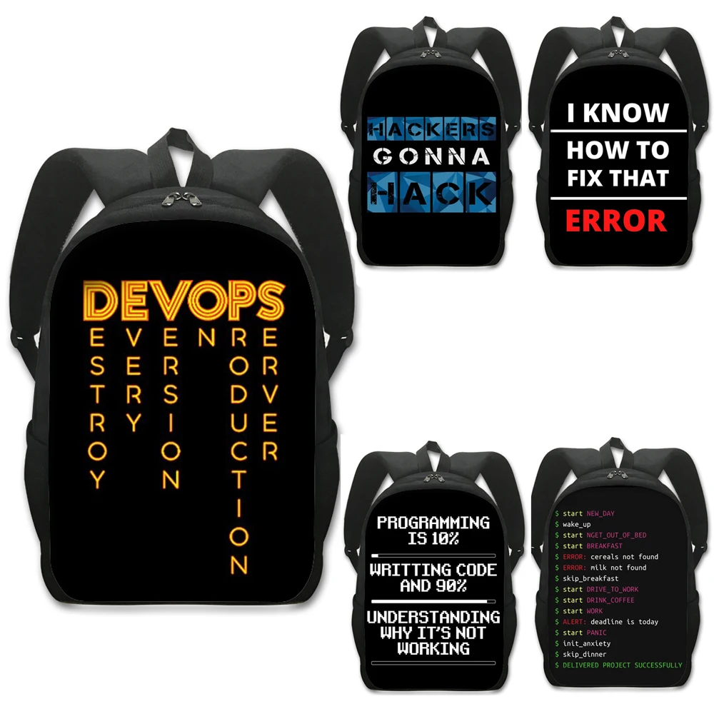 DEVOPS 남녀공용 코딩 프로그래밍 배낭, 재미있는 배낭, Devops 컴퓨터 너드 긱 프로그래머 배낭, 어린이 학교 가방