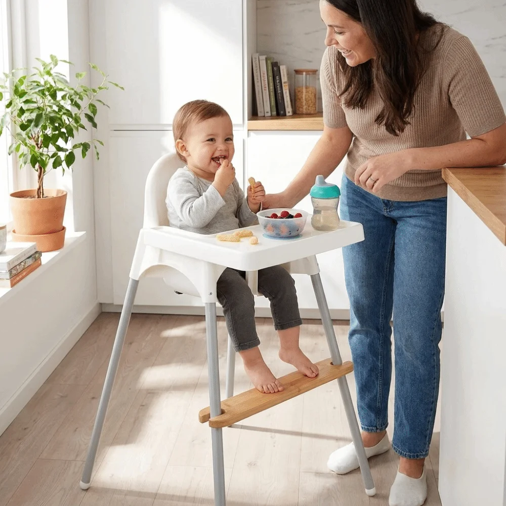 Adjustable Height High Chair Footrest Natural Bamboo Wooden Baby Highchair Foot Stool Stable Non-Slip Toddler Dining Chair Pedal