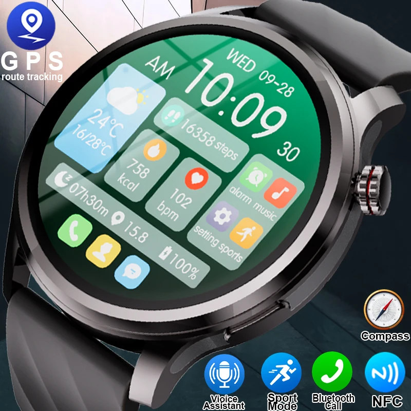 2025 جديد نظام تحديد المواقع الرياضة NFC موضة Smartwatch الرجال 1.53 "AMOLED شاشة معدل ضربات القلب ضغط الدم الصحة ساعة ذكية لهواوي IOS