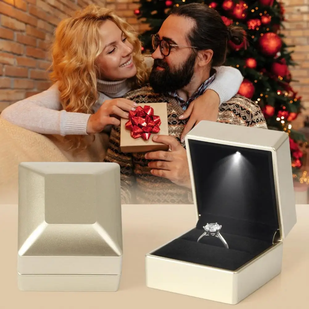 Elegant Ring Storage Case Led Light Engagement Ring Box with Magnet Design for Wedding Party Supplies Compact Portable Jewelry