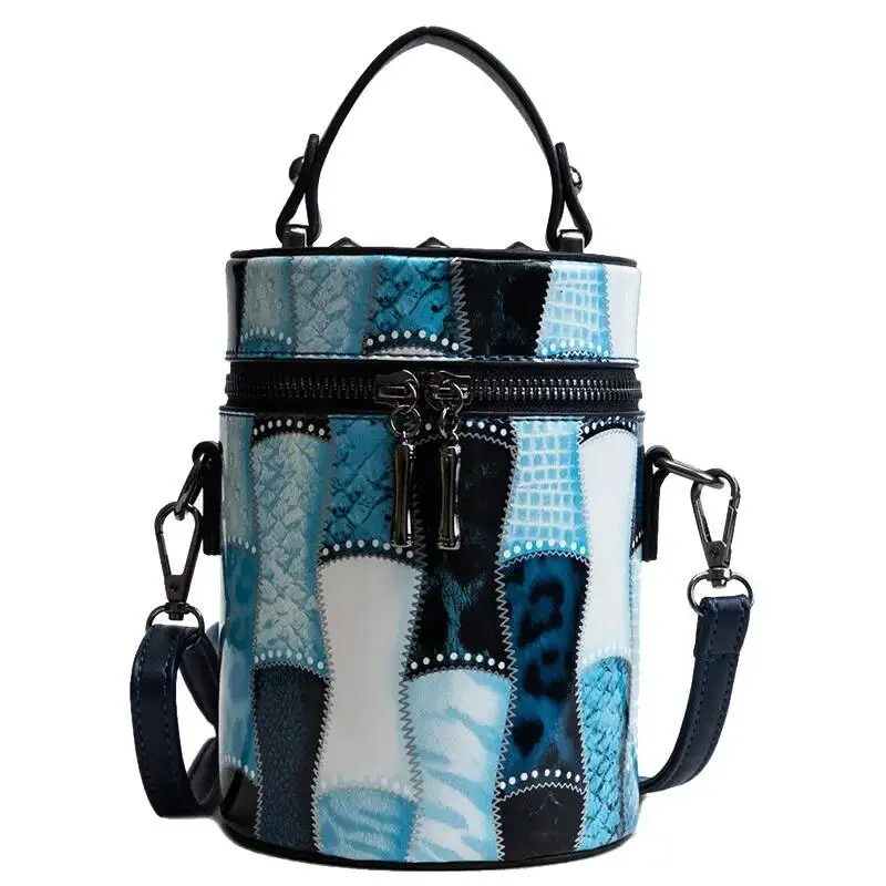Bucket bag women\'s high quality PU leather chain shoulder bag designer rivets handbag women\'s mobile phone bag