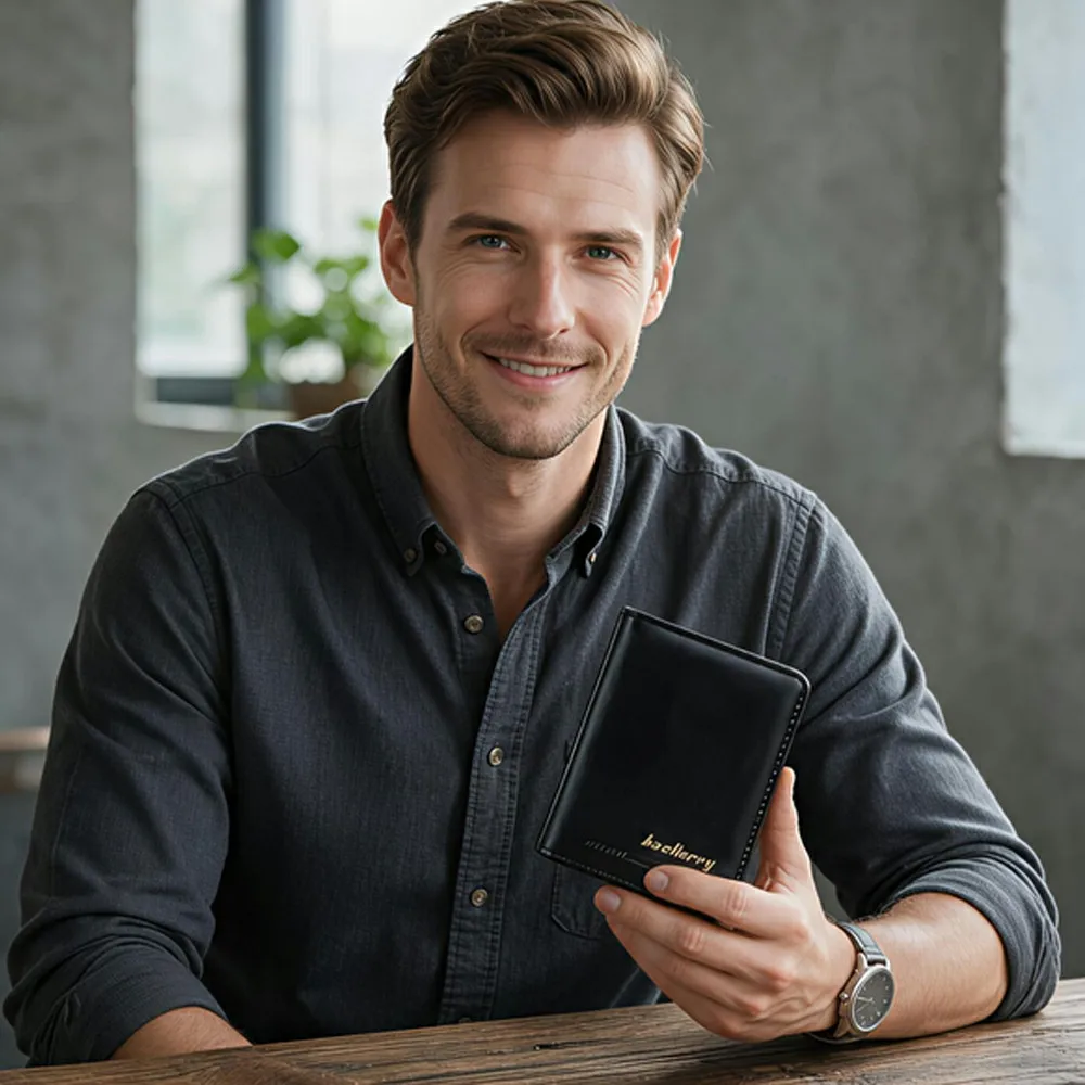 1Pc-Baellerry Men's 80% off Short Wallet, Vintage Pu Leather Wallet, 4 Card Slots, Id Photo Window, Cash Compartment, Lightweight Pocket Wallet, Gift for Boyfriend or Father