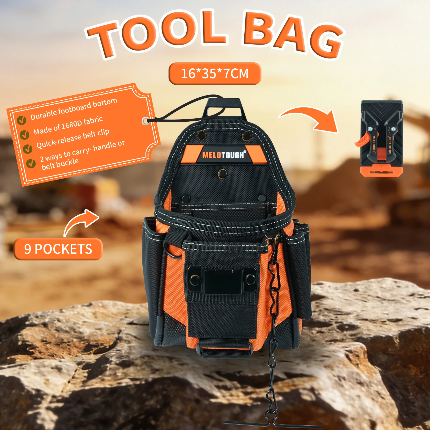 

Small Electrician's Tool Pouch Tool Belt Pouch with Belt Buckle Attachment 9 Gauge Craftsman Tool Pouch