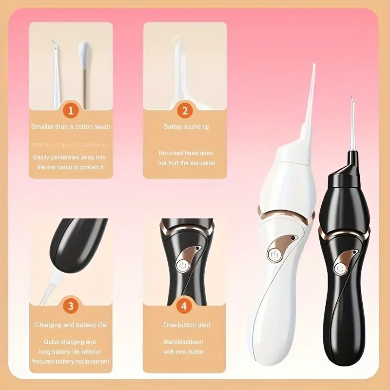 

Visual electric illuminated self-priming ear scoop with 5 soft shovels, cleaner ear picking tool wireless