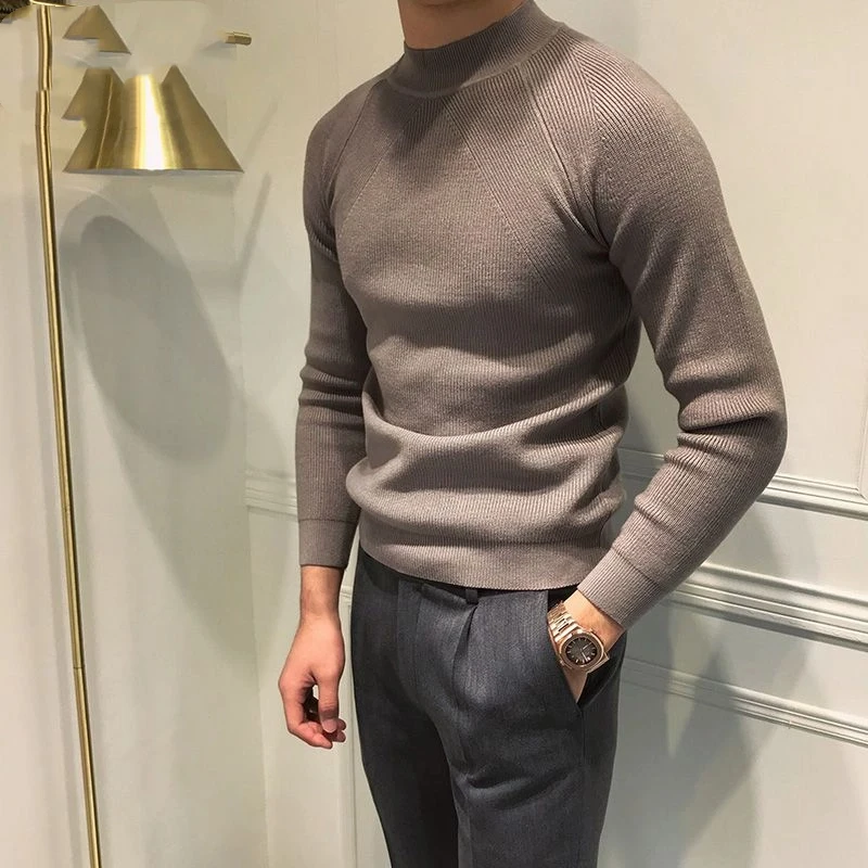 Maglione mezzo dolcevita alla moda da uomo 2025 Primavera Nuova camicia base Pullover versatile casual sottile