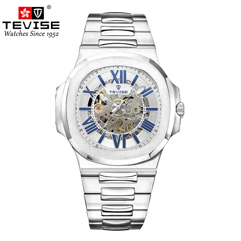 TEVISE Automatic Mechanical Watch for Men Stainless Steel Waterproof Skeleton Watch Luminous Watch Fashion Business Watch