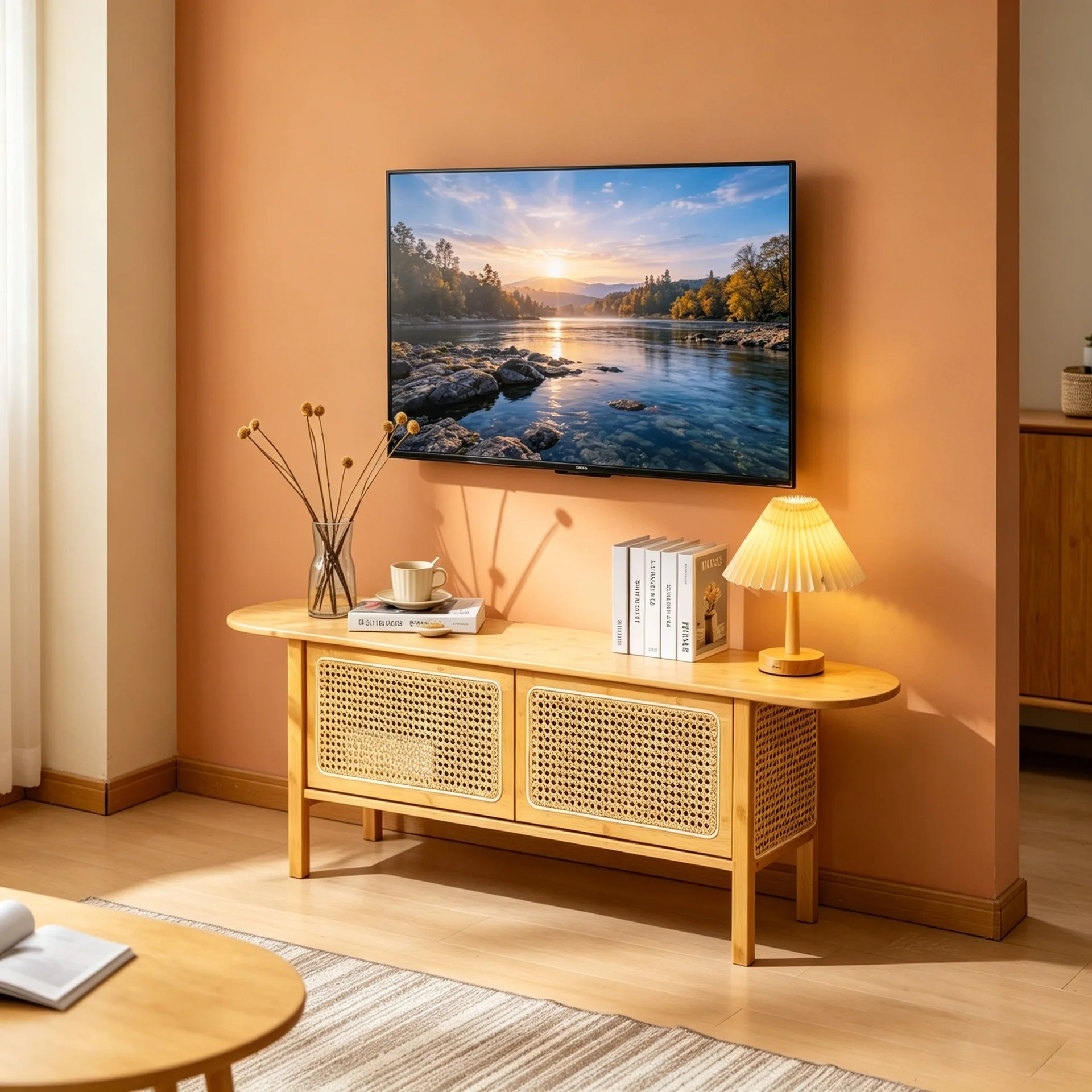Nanzhu rattan TV cabinet simple small apartment living room floor-to-ceiling double door storage TV cabinet tv cabinet living