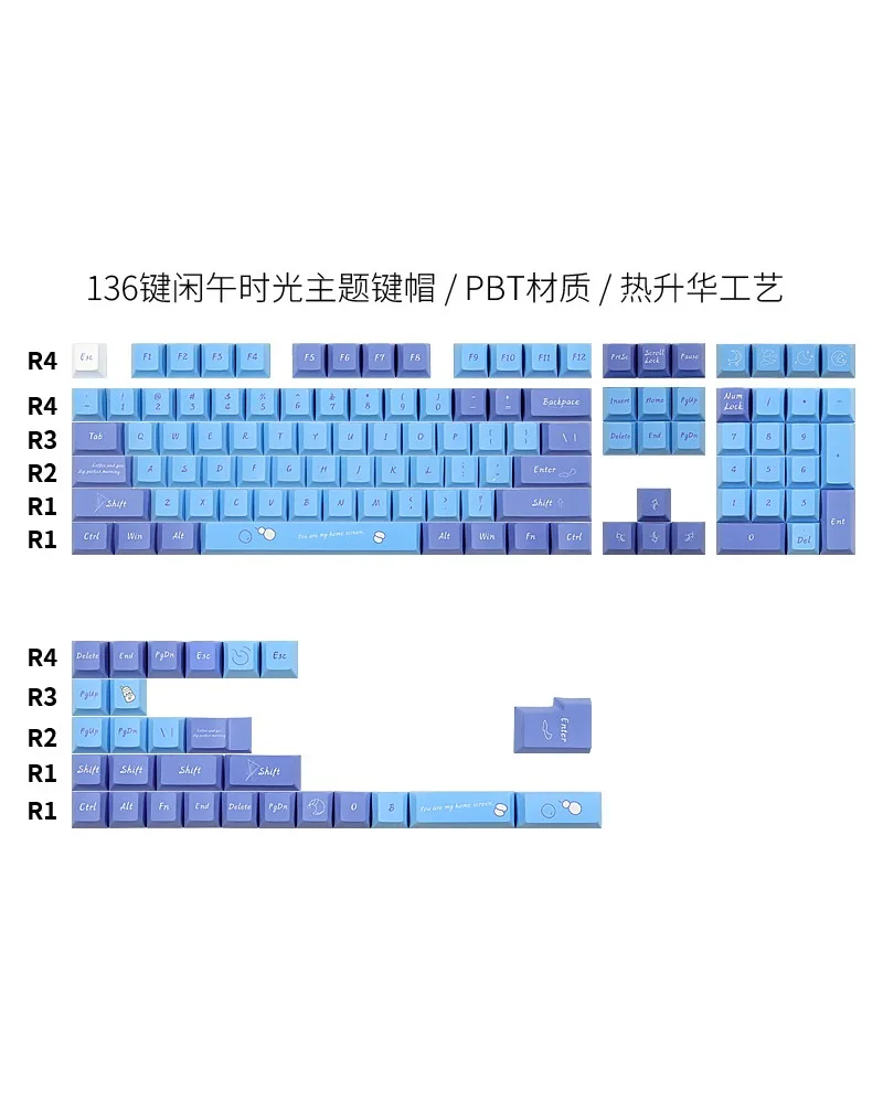 

Simple wind idle lunch theme engraved keyboard keycap material PBT hot sublimation 136 key keycap