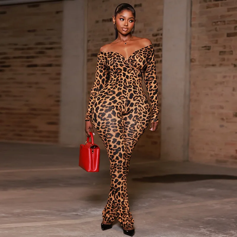 

Women's Sexy Leopard Print Jumpsuit With A Slim Fit And Waist-cinching Design