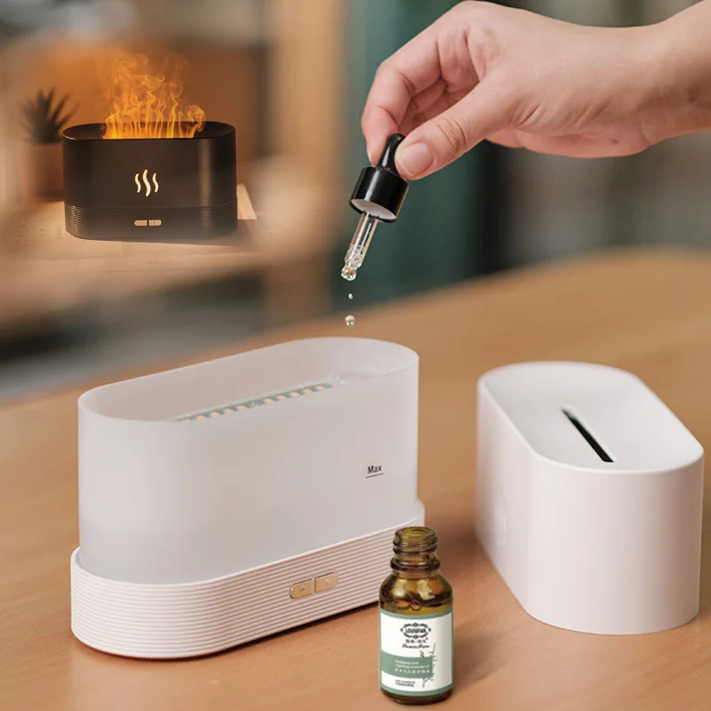 Portable 200ml Mini Smart Oil Diffuser Household Ultrasonic Air Humidifier Simulated Flame Essential Oil Aromatherapy Battery