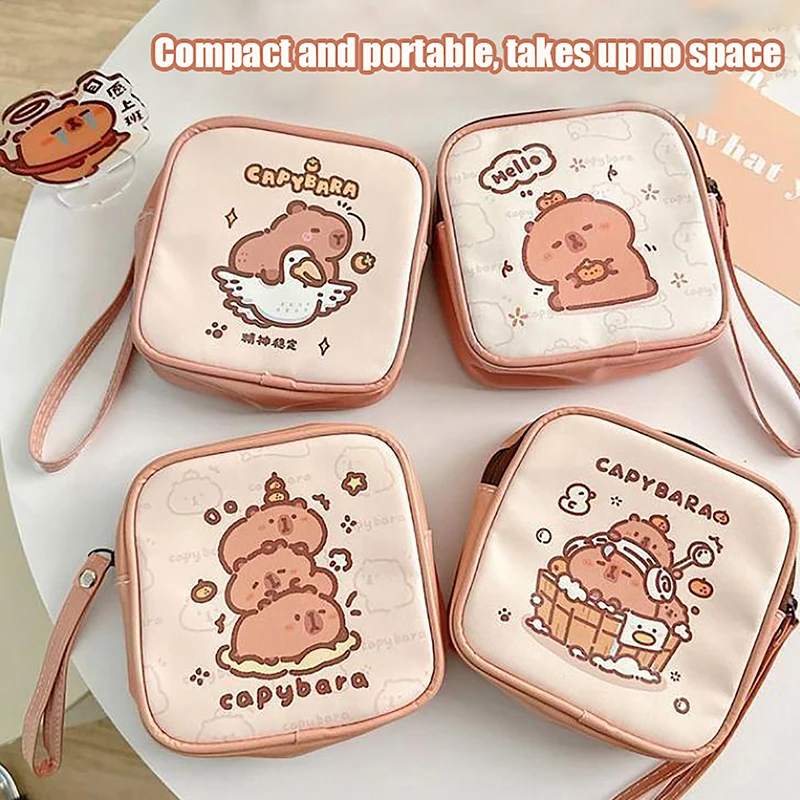 Cute Cartoon Capybara Sanitary Pad Storage Bag For Girls Menstrual Period Portable Aunty Big Sanitary Napkin Sorting