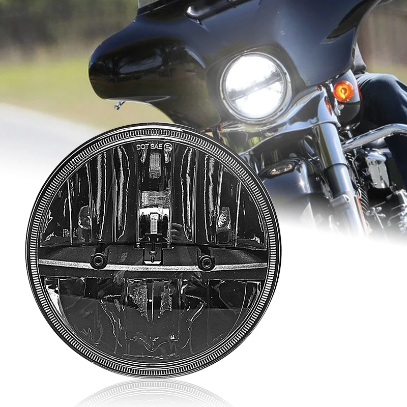 

7Inch Motorcycle LED Headlight Black For Harley Electra Glide Softail Fat Boy Touring Kawasaki Vulcan VN 500 750 800 900 1600