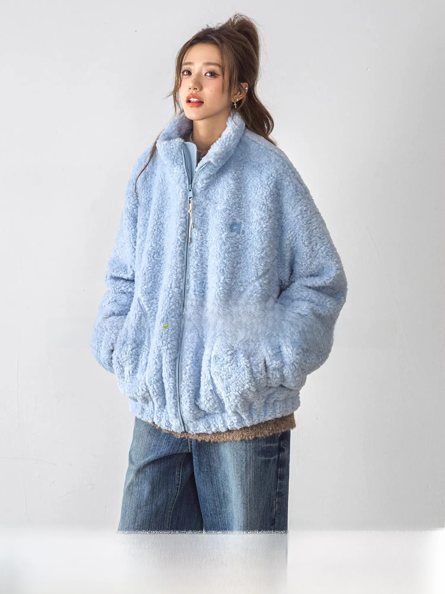 

Loose Fce Lined Thiened Stand Collar Cotton Jaet Women's Lazy Sle Korean Version Winter Coat Sweet College Sle