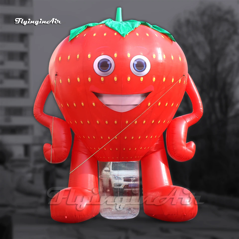 Cute Giant Red Inflatable Strawberry Man Balloon 3m Air Blow Up Smiling Cartoon Figure Model For Event