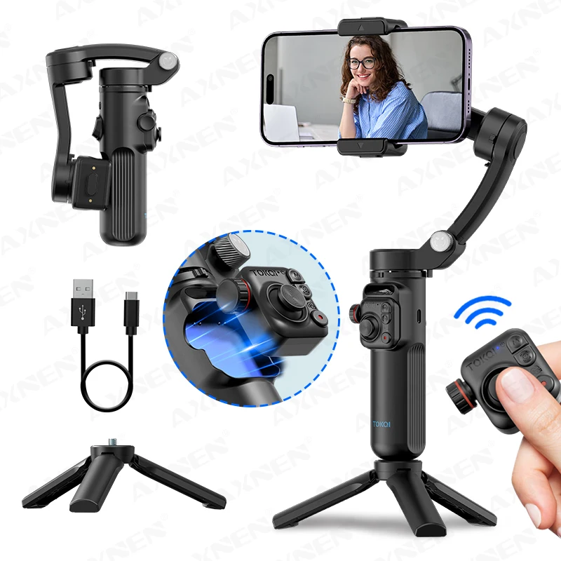 3-Axis Gimbal Stabilizer for Mobile Phone Anti-shake Video Shooting, Smartphone Gimbal with Tripod and Magnetic Remote Shutter