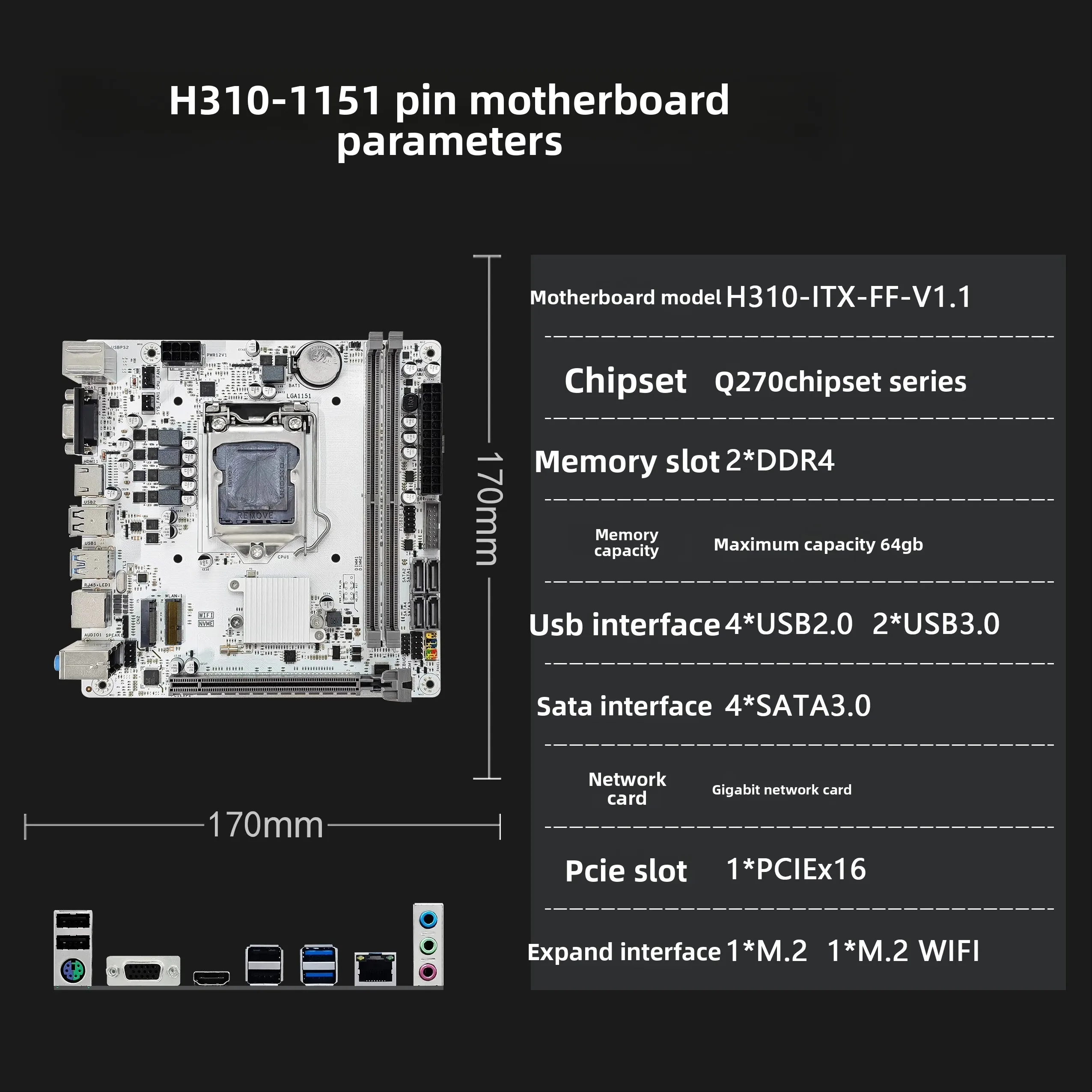 ITX-H310 Fan Main Board DDR4 Support 1151 Pin 6789 Generation E3V5V6 Super B250B365Z370H150