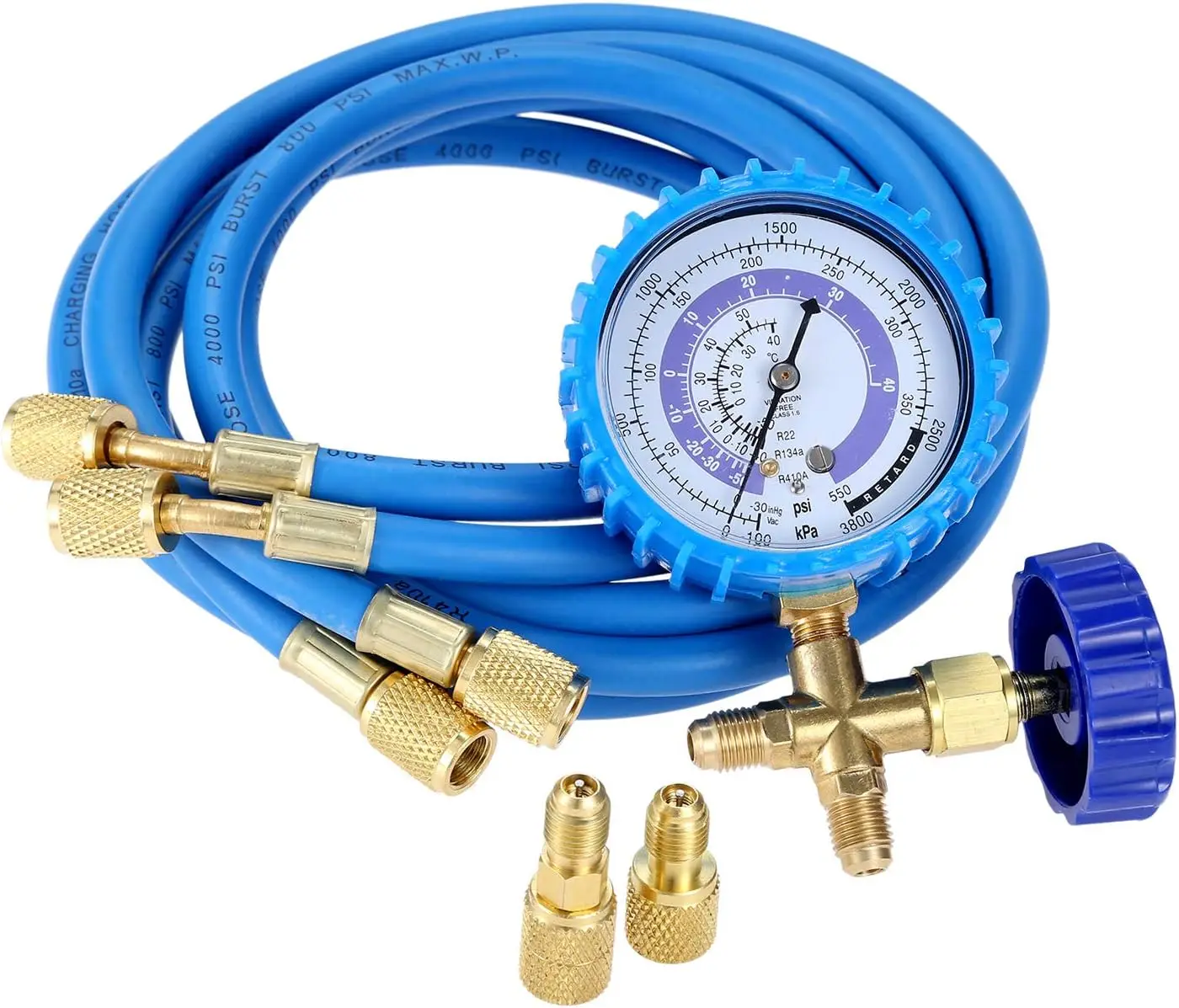 

R410A Refrigerant Charge Hose Comes with Gauge Kit with Straight Swivel 1/4"SAE To 1/2"& 5/16"Adapter for R134A R404A R22 R502