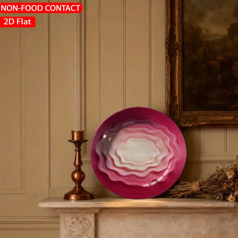 1pc Vintage Layered Radiant Bloom Pink Ceramic Plate - Elegant Suitable for Home Desk Decor, Non-Food Contact Tableware for