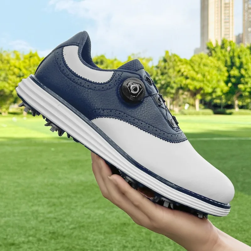 

Original Brand Leather Golf Shoes for Men Quick Lacing Athletic Shoe Spikes Golf Training for Male