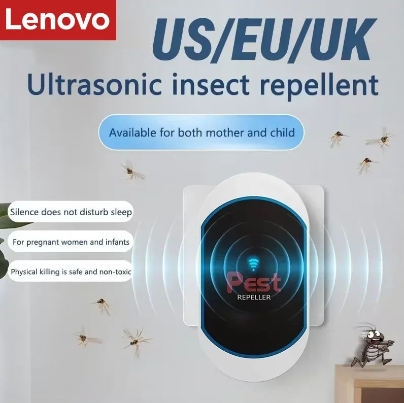 Repelente Ultrasónico de Plagas Mejorado de Lenovo, Repelente de Mosquitos, Insectos, Ratas y Cucarachas, Ecológico, Silencioso y Seguro para Niños y Mascotas