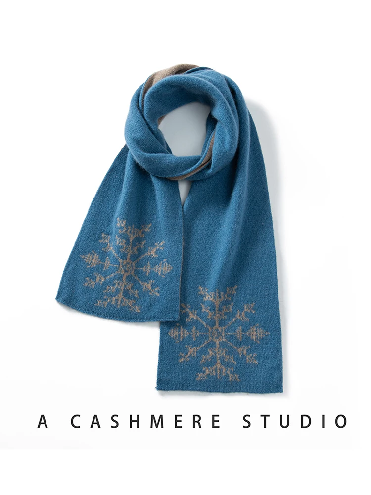 

Women Cashmere Knitted Scarf Snowflake Pattern Jacquard Thick Neck Warmer Christmas Present Wool Accessories Matchable Sets