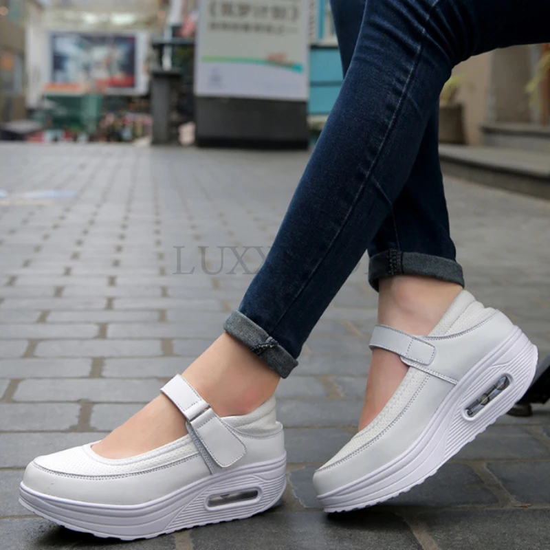 Sneakers Women Trends 2023 Spring Hook Loop Breathable Platform Shoes Large- Sized Female Outdoor Walking Sport Shoes