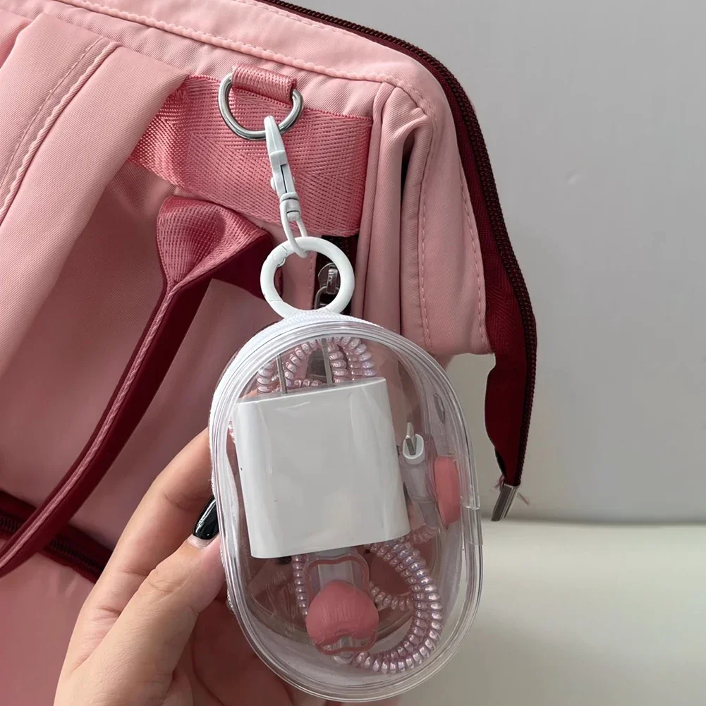 Portable Data Cable Storage Bag with Stand Clear Cable Organiser Mini Travel Cable-Winder Makeup Lipsticks Storage Pouch