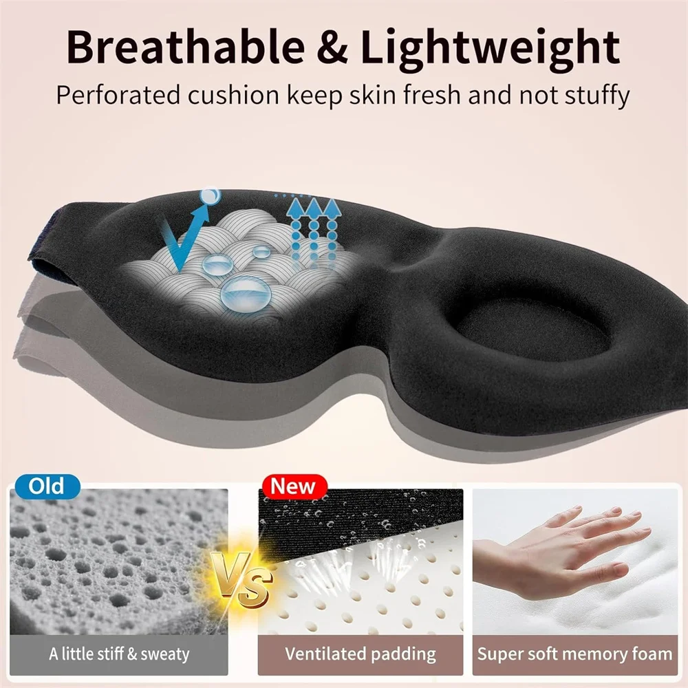 قناع عين ثلاثي الأبعاد بدون ضغط قابل للتعديل وجيد التهوية قناع عين أسود للرجال والنساء أثناء السفر ليلاً أثناء النوم