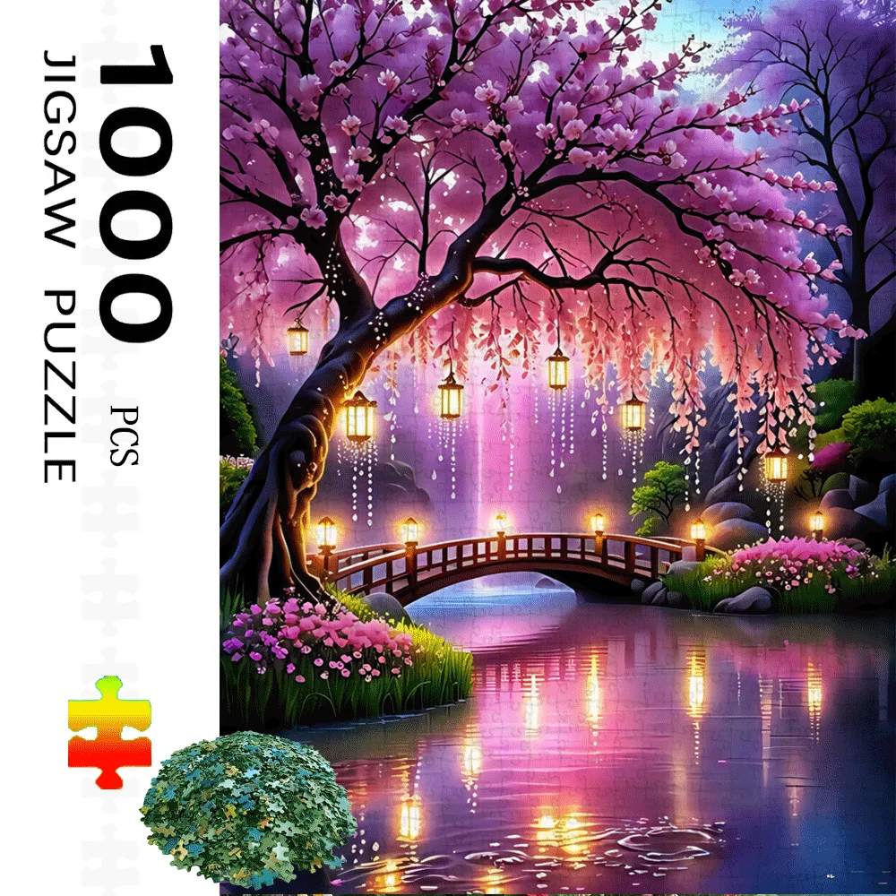 1000pcs Cherry Blossom And Lantern Paper Puzzle - A Large Game for Adults, Perfect for Family Interaction, Home Decoration, Br