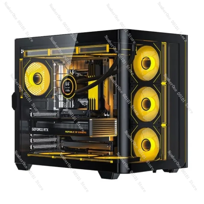 Panoramic Curved Glass Desktop PC Case ATX Mid Tower Gaming Computer Chassis Full View Side Window Support 360mm Liquid Cooler view 4
