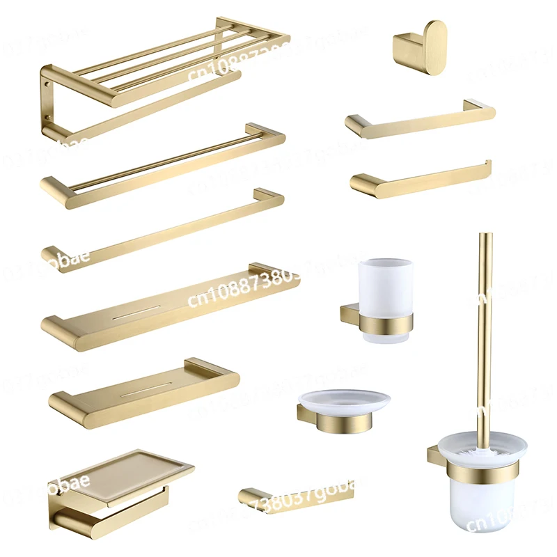 Gold Brushed Bathroom Accessories Hardware Set Toilet Brush Holder Paper Holder Towel Bar Rack Robe Hook Soap Dish Towel Ring