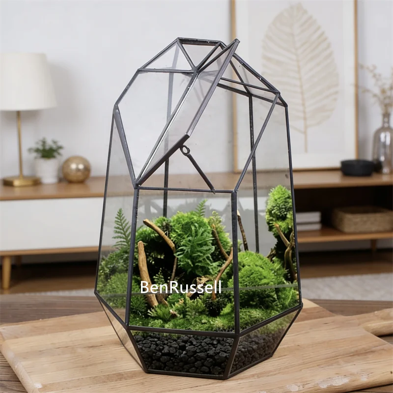 Micro Landscape Ecological Geometric Glass Terrarium with Windows Moss Indoor Plants Greenhouse Vase Container Home Decor