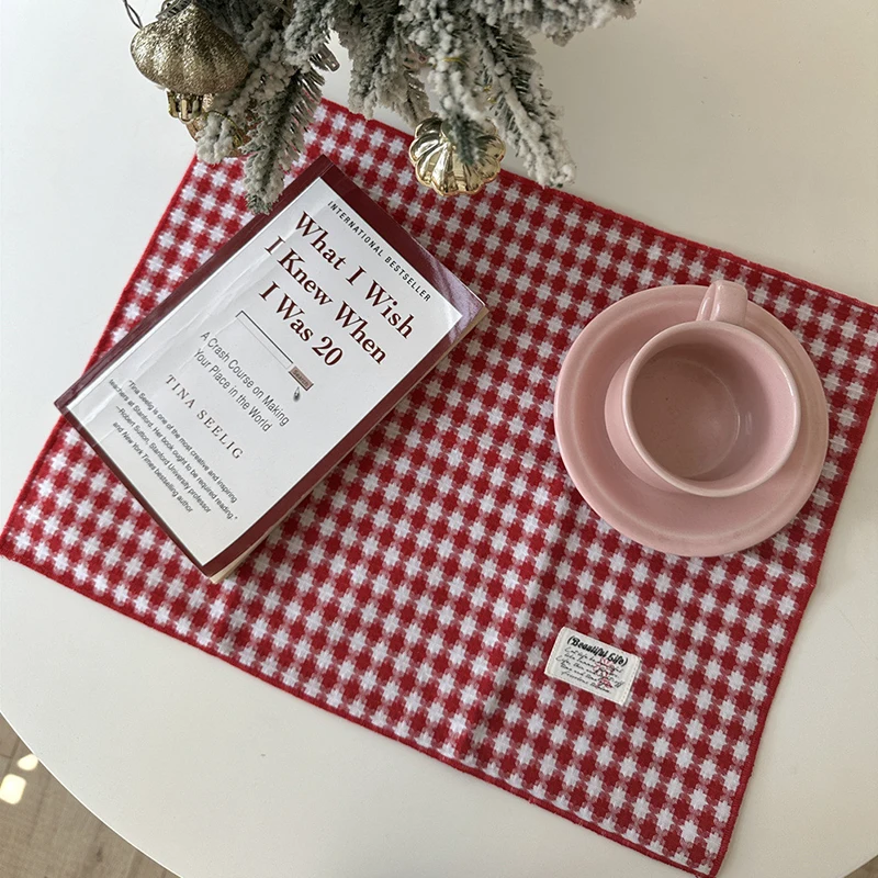 30x40cm Red Christmas Festive Atmosphere Plaid Double-sided Napkin Art Placemat Kitchen Dining Cloth Photography Props