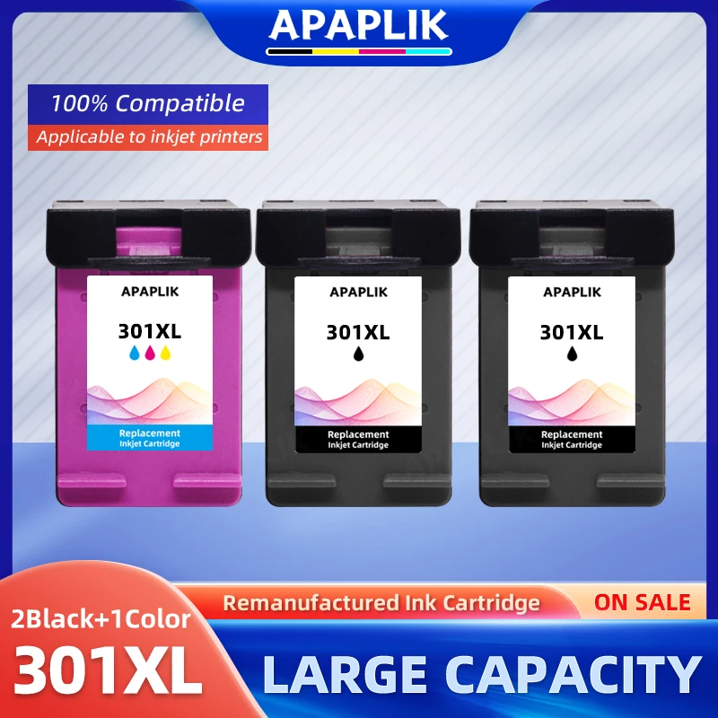 

APAPLIK 301 XL Remanufactured For HP 301 301XL Ink Cartridge For HP301 Envy 5530 Deskjet 2050 2540 2510 1000 1050 Printer