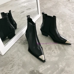 Chelsea Boots damska 2022 nowa kwadratowa głowa skóra w połowie rury grube buty na wysokim obcasie Slip-on z grubej podeszwy dla kobiet