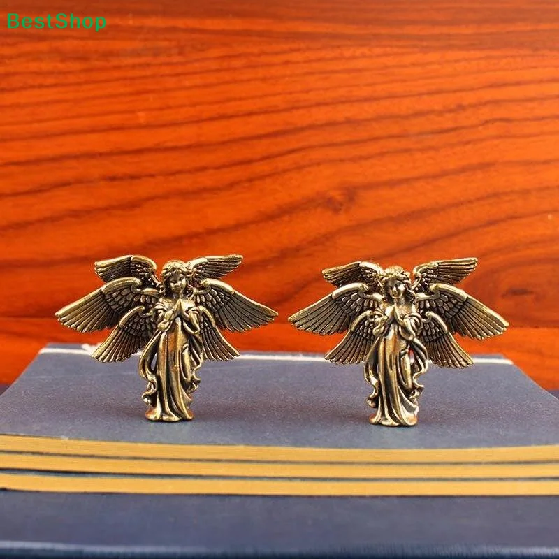 〔Q〕Copper Six Winged Angel Love Cupid Statue Small Ornaments Brass Angel Figurines Desktop Decorations Home Decor Accessories