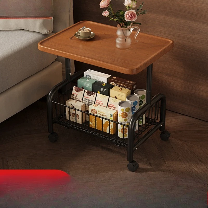 Tisch, beweglicher Wohnzimmerwagen, Regal, kleiner Couchtisch mit cremefarbenem Wind auf Rollen, mittelalterlicher Schrank für Haushaltssnacks