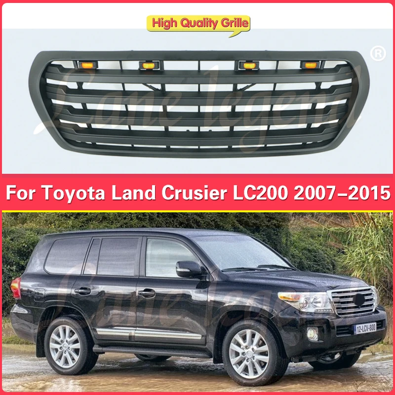 Car Front Grilles Racing Grill With Letter/LED Lights Refit Exterior Auto Styling Parts For Toyota Land Crusier LC200 2007-2015